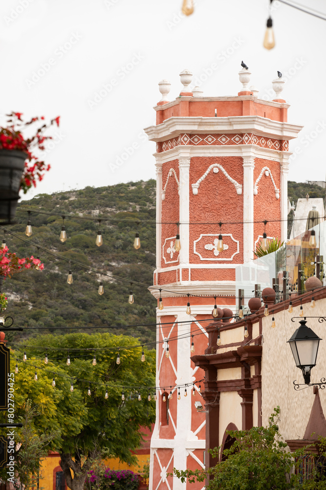 Misty morning view of the historic colonial architecture of Bernal, Querétaro, Mexico.