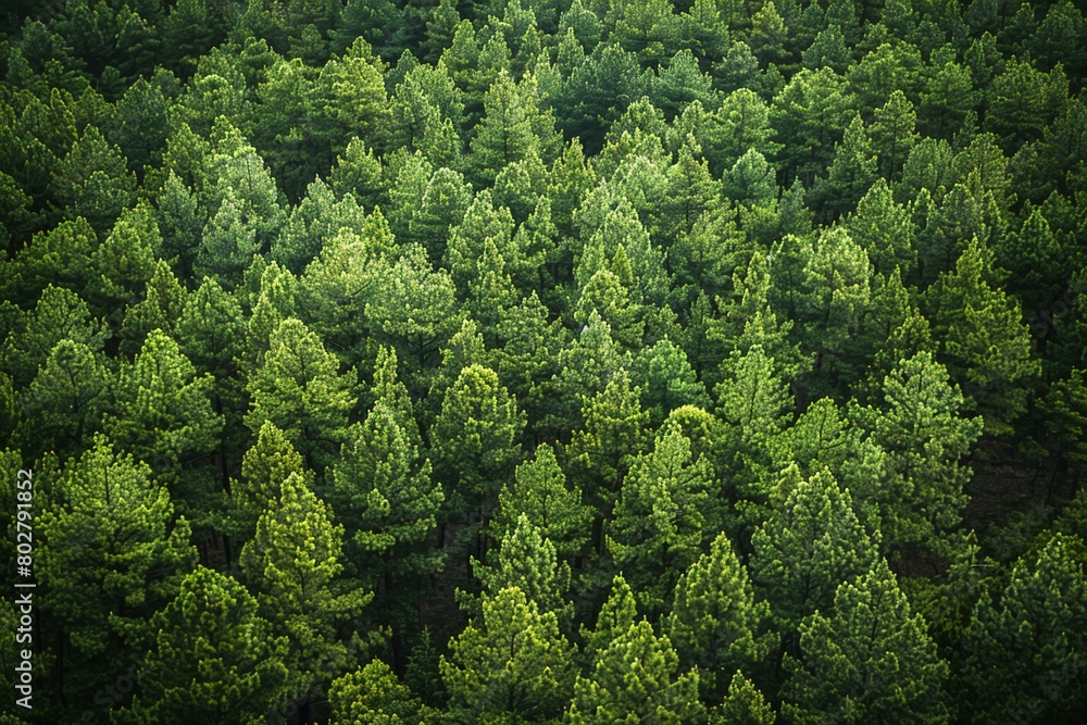 Aerial view of coniferous forest in summer,  Top view