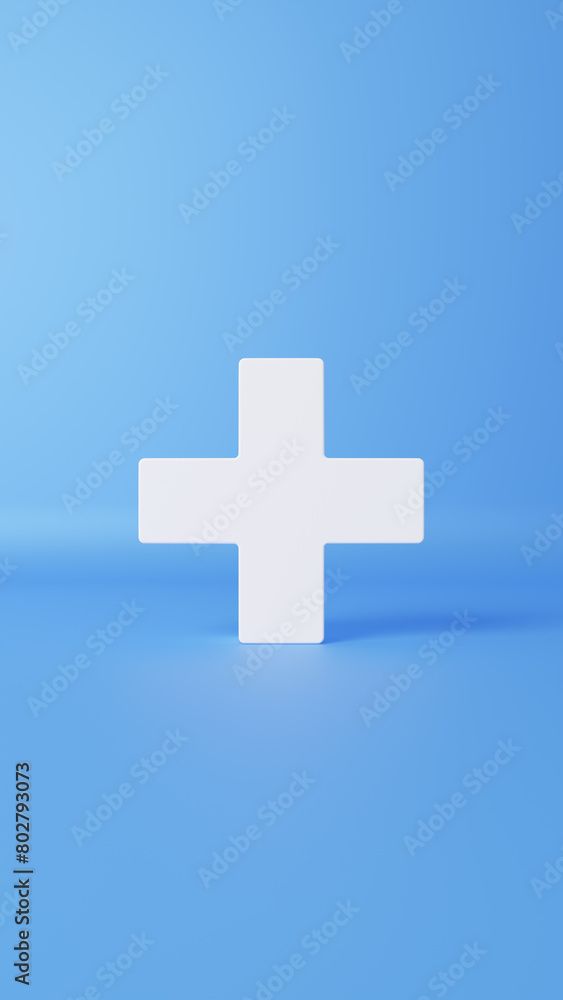 Obraz premium 青い背景に白い十字。正面。3D（縦長）