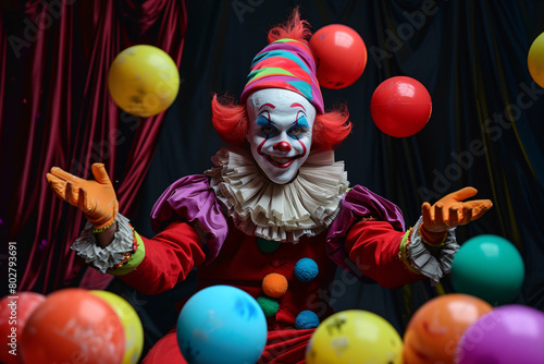 happy clown with colorful balls