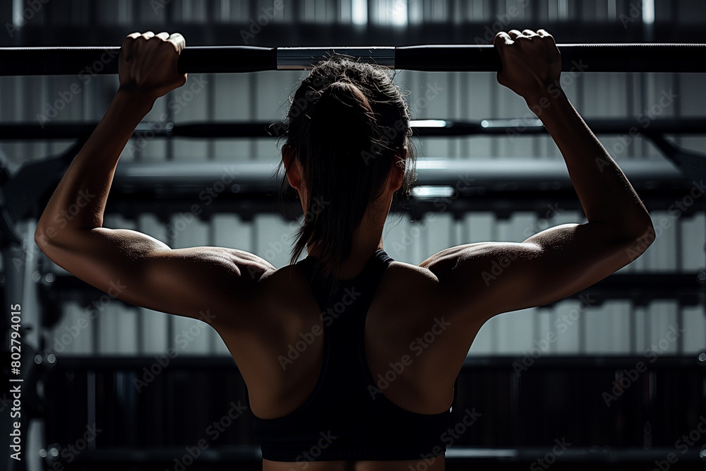 Back view of a sporty young woman working out in a gym Back view of a sporty young woman working out in a gym