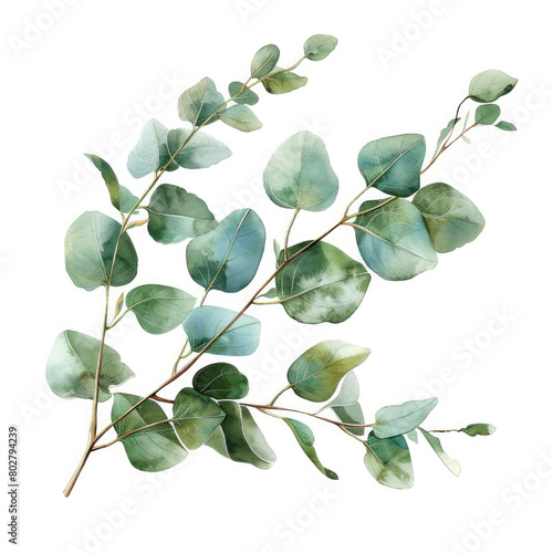 Eucalyptus branch and leaves for design. Watercolor isolated on white background. 