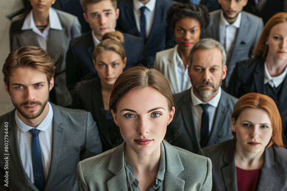career and teamwork concept, crowd of business people in suits looking at camera career and teamwork concept, crowd of business people in suits looking at camera