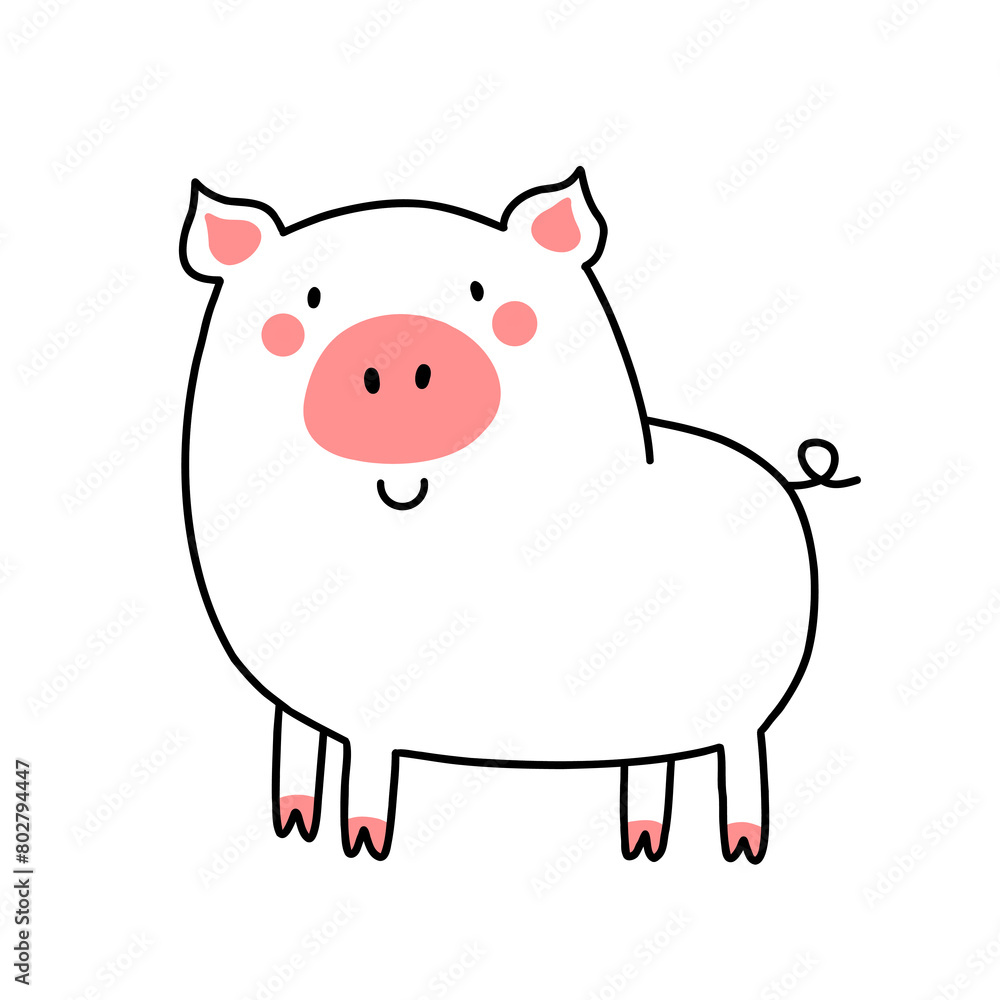 A cute pig in a doodle style. illustration isolated on a white background. A cute pig in a doodle style. illustration isolated on a white background.