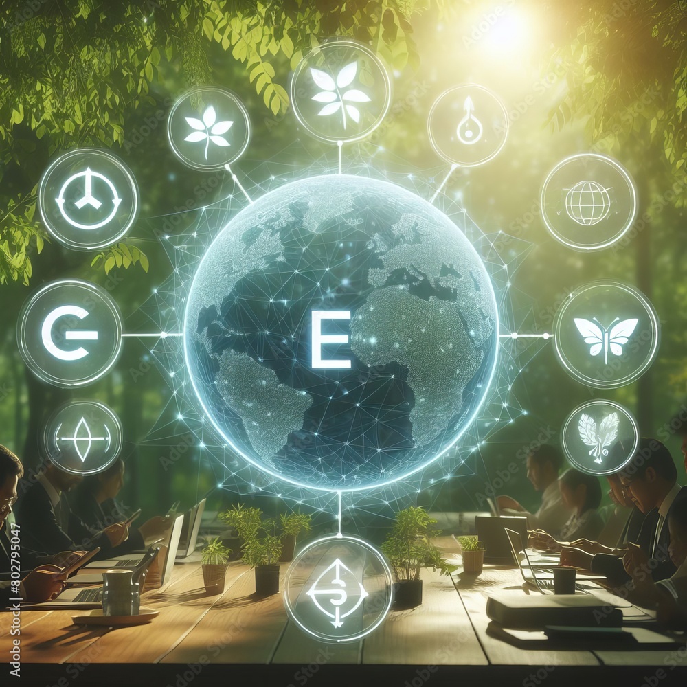 Global symbol eco Sustainable business on network connection on green ...