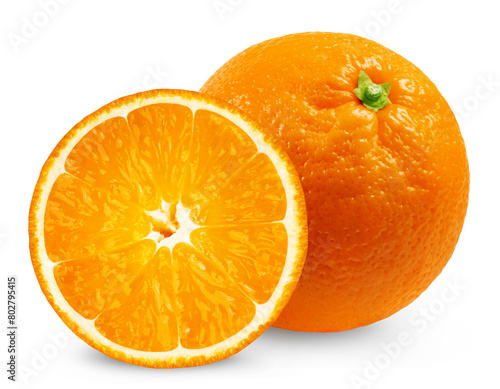 Orange and slice isolated on transparent background.