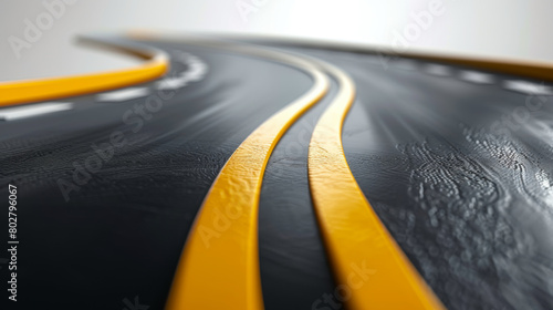 A road with yellow lines and a black stripe. The road is curved and has a lot of space © Дмитрий Симаков