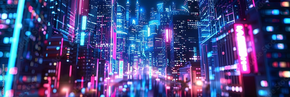 a futuristic cityscape featuring a towering skyscraper, a bustling street, and a bustling river