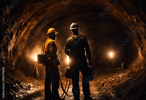 Miners working underground in a coal mine