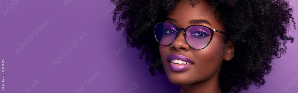 A close-up of a fashionable, smiling young Black woman wearing glasses A close-up of a fashionable, smiling young Black woman wearing glasses