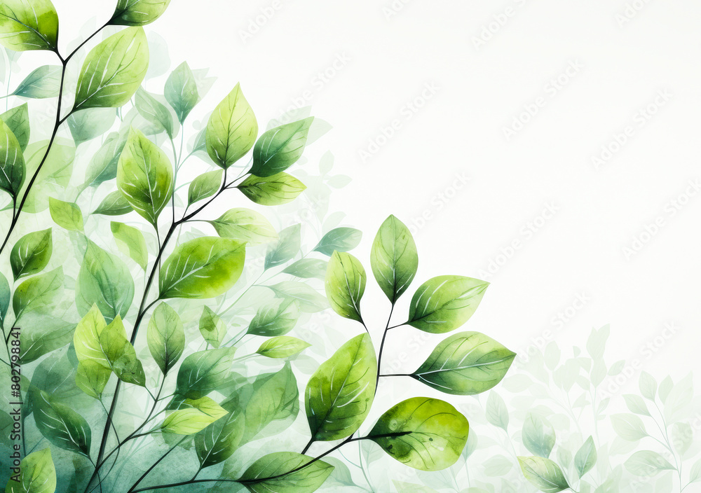 Fototapeta premium Vibrant Green Watercolor Nature Foliage Abstract | Spring Eco Background, Lush Greenery Painted Texture