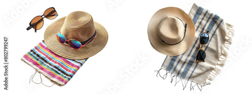 Set of Beach Accessories on Transparent Background