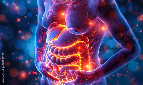 Gut Issues: 3D Visualization Depicting Human Abdominal Discomfort, Gastrointestinal Distress, Digestive System Disorder