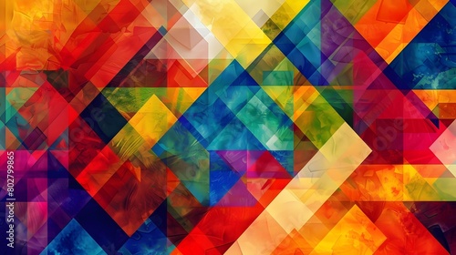 Colorful Geometric Abstract Patterns and Shapes Overlapping in Vibrant Digital Composition