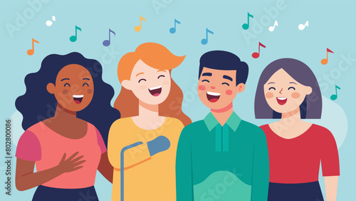 As a group of young adults with intellectual disabilities create a song together their faces light up with joy and excitement their unique voices and. Vector illustration