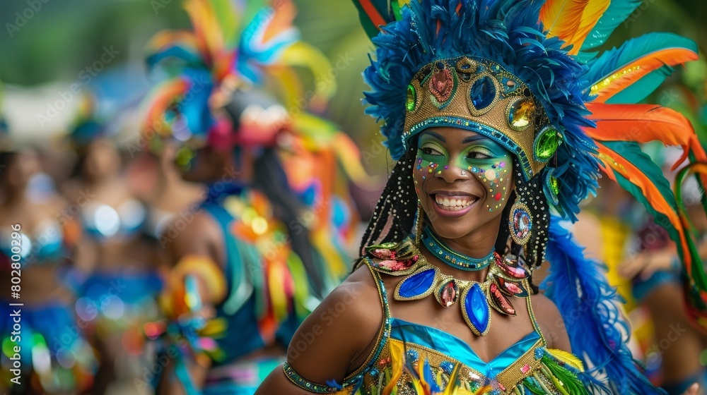 Carnival Dancer in Vibrant Feathered Costume