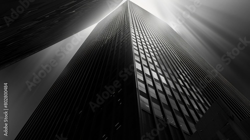 Architectural rigidity in a towering skyscraper, sharp angles and unyielding lines dominating the skyline, a testament to modern engineering photo