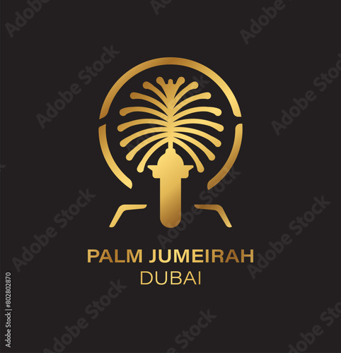 the top view at the palm jumeirah dubai. united arab emirates. logo, t shirt, banner, card. World tourism day