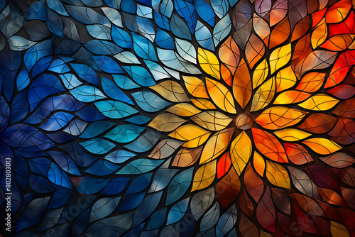 Multicolored kaleidoscopic glass design with intricate shapes and light effects © bluebeat76