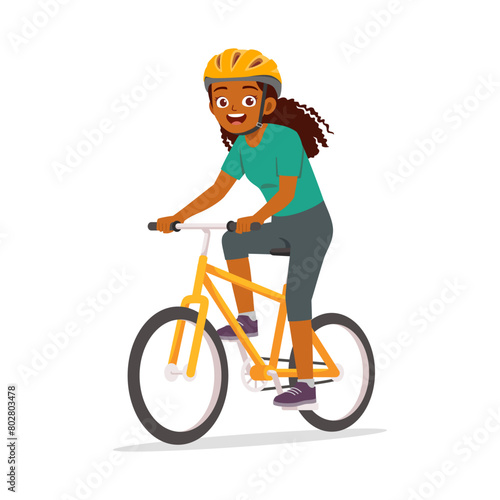 young adult woman ride bicycle and feel happy