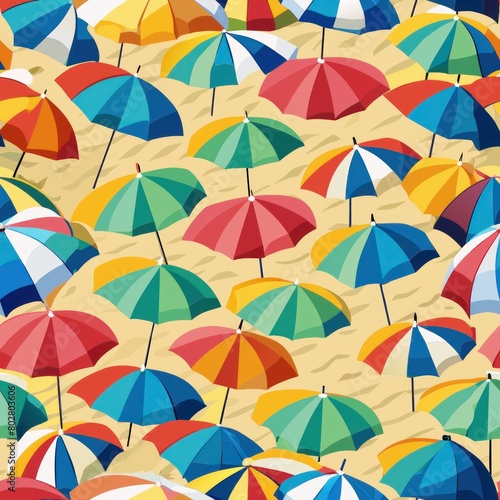 Seamless pattern of colorful beach umbrellas lining a sandy shore  Generative AI