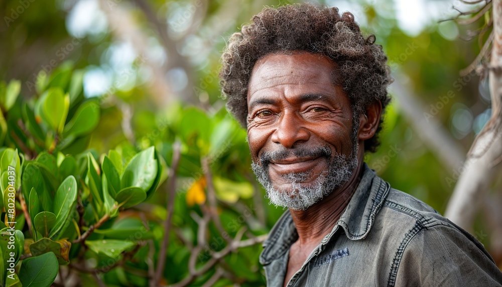 Portrait of African American volunteer man enjoy charitable social work outdoor Portrait of African American volunteer man enjoy charitable social work outdoor