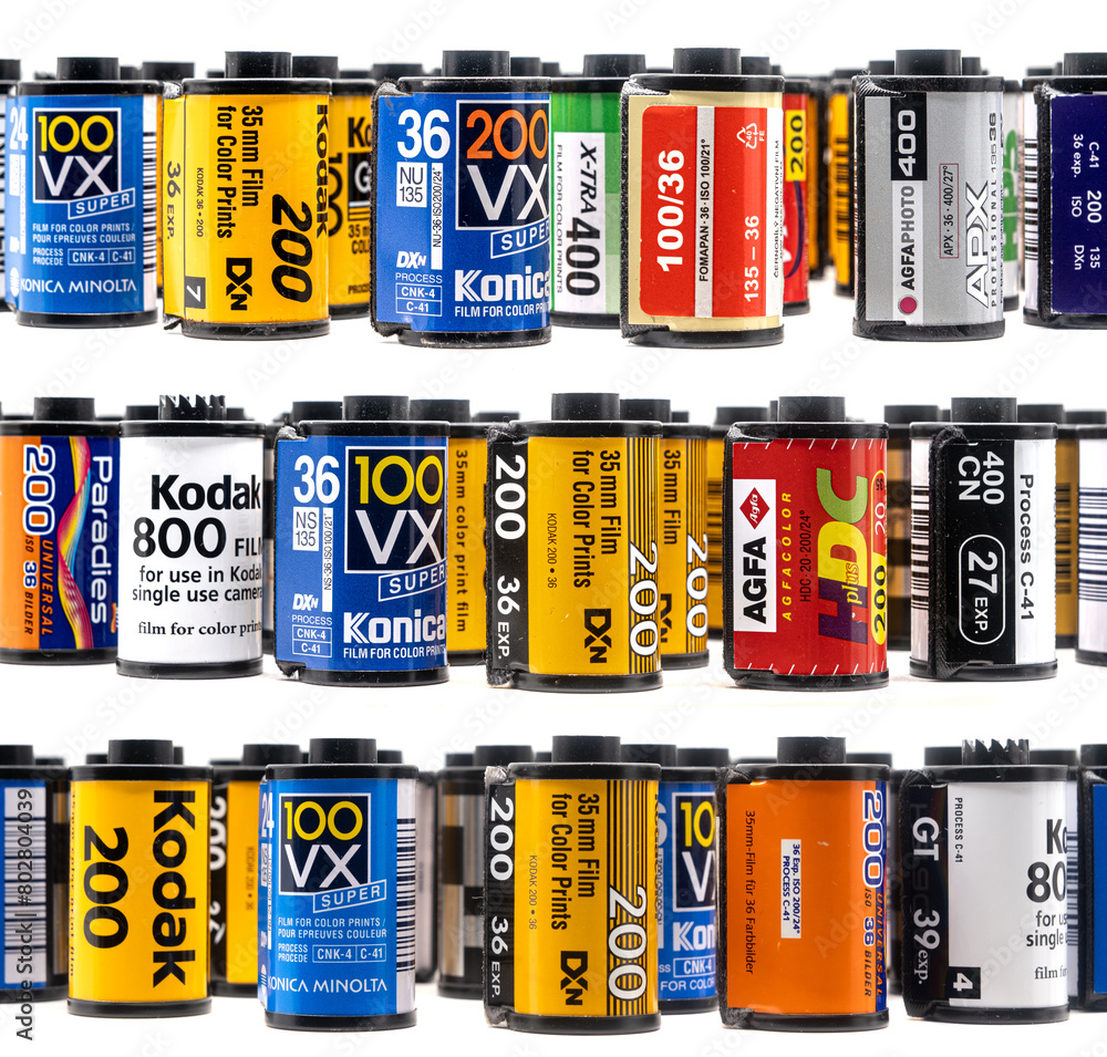 Sibiu, Romania April 04, 2024. Empty 35mm film canisters from