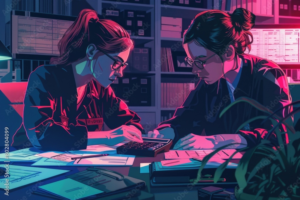 Obraz premium Two women working together at a table with a calculator. Ideal for business or financial concepts