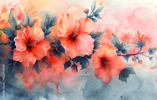 A delicate watercolor illustration of vibrant and colorful flowers, perfect for nature-themed designs and artistic projects.