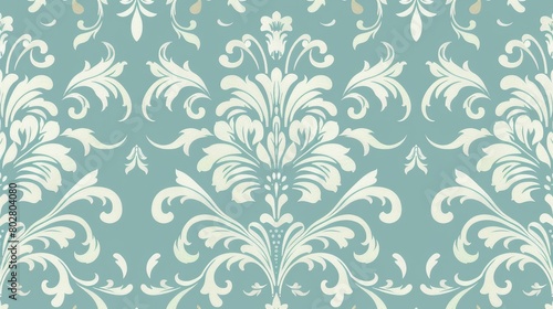 Seamless Pattern Damask Style with Aqua Background Invitation Template © pawimon