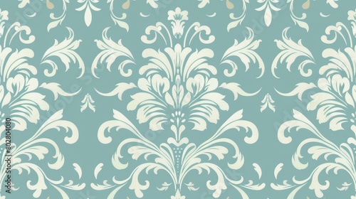 Seamless Pattern Damask Style with Aqua Background Invitation Template