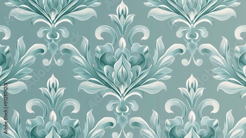 Seamless Pattern Damask Style with Aqua Background