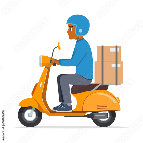 man ride scooter to deliver package
