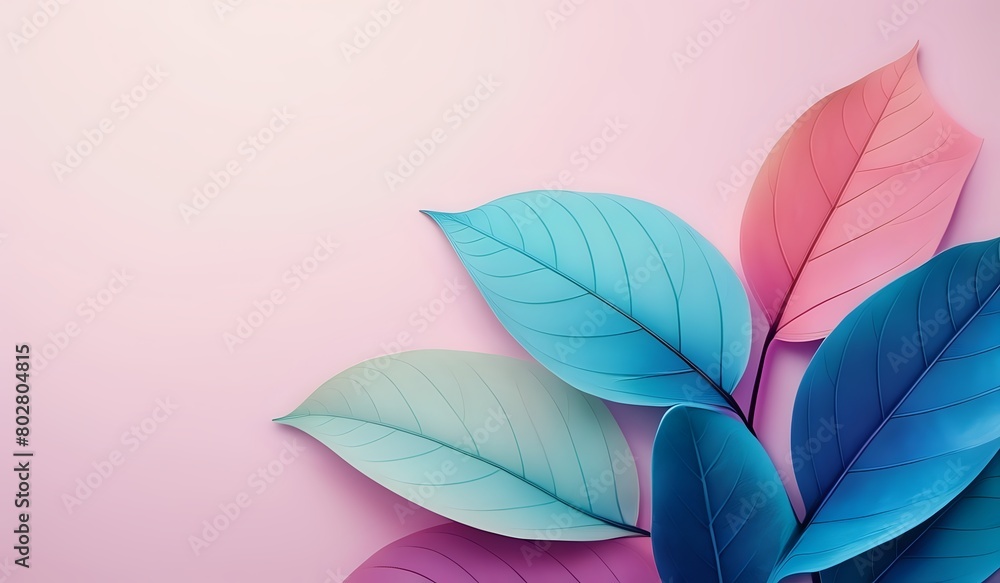 Colorful leaves stacked in the lower right corner of an isolated pastel gradient background