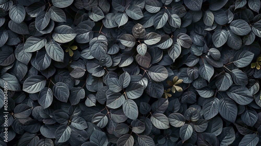 A seamless pattern of monochromatic leaves and flowers on a dark background. A seamless pattern of monochromatic leaves and flowers on a dark background.