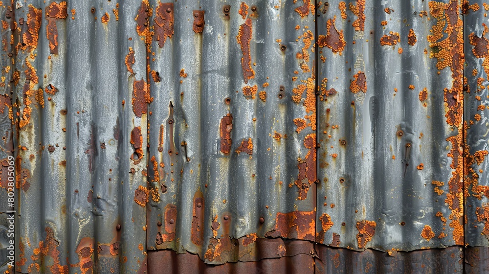 Rusty corrugated metal wallpaper, Close-up of vertical metal siding, Rusty corrugated metal wallpaper, Close-up of vertical metal siding,