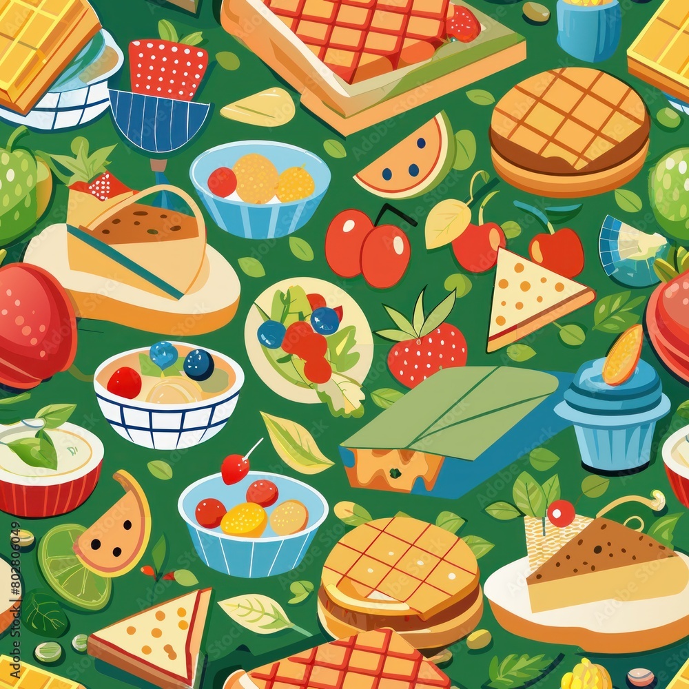 Seamless pattern of outdoor festivals with music, food, and dancing, Generative AI Seamless pattern of outdoor festivals with music, food, and dancing, Generative AI