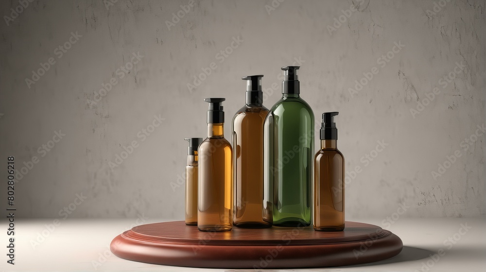 Bottles on a wooden podium Bottles on a wooden podium