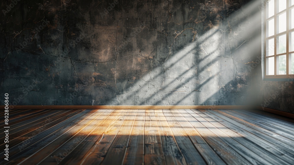 Interior background for the presentation. Empty room and wall and wooden floor with interesting with glare from the window. Generative AI Interior background for the presentation. Empty room and wall and wooden floor with interesting with glare from the window. Generative AI