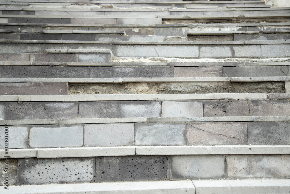 Old white marble steps . Broken stone steps Old white marble steps . Broken stone steps