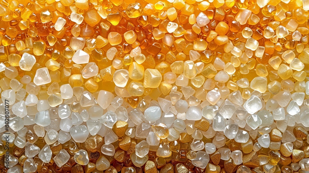 Background of yellow, white, orange translucent glass or plastic small gravels. Golden luxury touch for a summer banner. Background of yellow, white, orange translucent glass or plastic small gravels. Golden luxury touch for a summer banner.