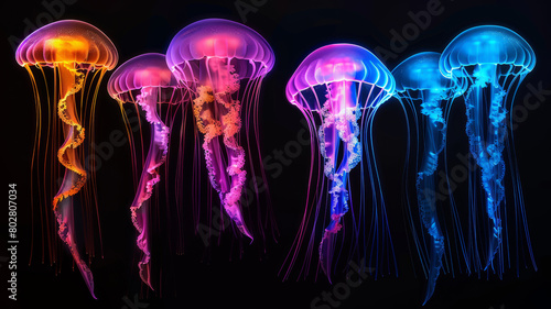 Neon Glowing Jellyfish on Dark Background © M.Gierczyk