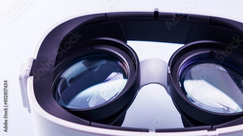 Detailed view of a virtual reality headset used for 3D modeling, close-up, clear lenses