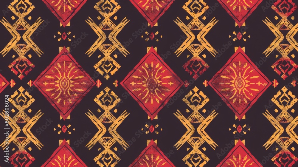 Seamless Pattern Tribal Style with Red Background Seamless Pattern Tribal Style with Red Background