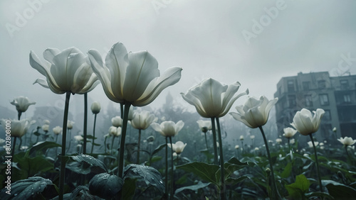 field of white poppies, also called opium. Papaver somniferum
 photo