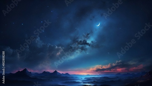 Fantastic night sky with moon and stars. Panoramic background © anamulhaqueanik