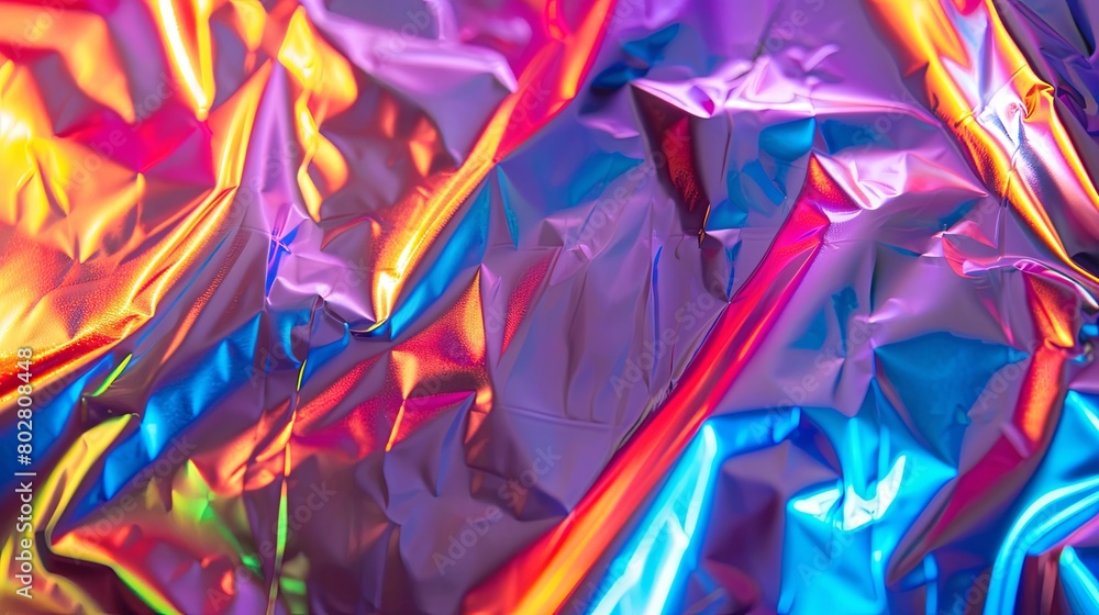 Vibrant surface of crumpled holographic material with a shiny, Foil Texture. Vibrant surface of crumpled holographic material with a shiny, Foil Texture.