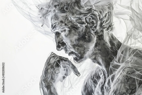 Detailed black and white drawing of a man. Suitable for artistic projects