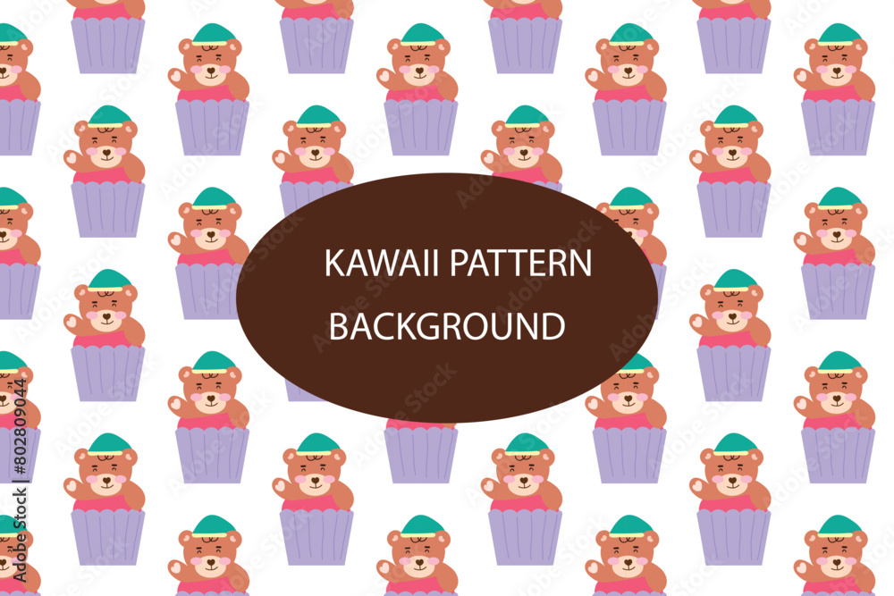 Fototapeta premium Kawaii animal pattern background design. baby bear summer pattern background. for newborn apparel, textiles and wallpaper Vector illustration