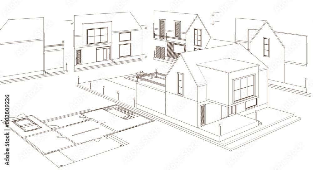 house architectural project sketch 3d illustration
house architectural project sketch 3d illustration